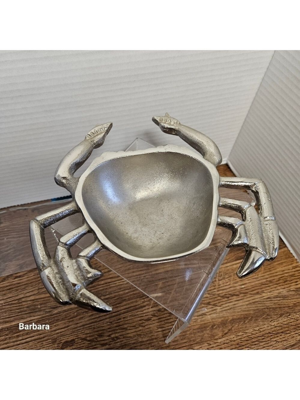 Vintage Silver-tone Metal Crab-Shaped Decorative Trinket Bowl